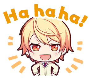 A stamp of Tsukasa Tenma laughing.